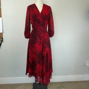 Calvin Klein Red Snakeskin Print Wrap Dress, Size 2 (NWT)